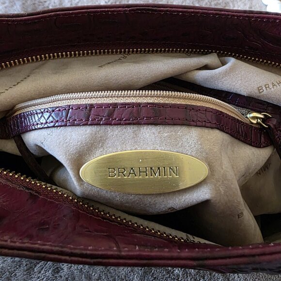 Brahmin Lauren Port Melbourne Oxblood Crocodile-Embossed Hobo Bag New - Picture 11 of 16